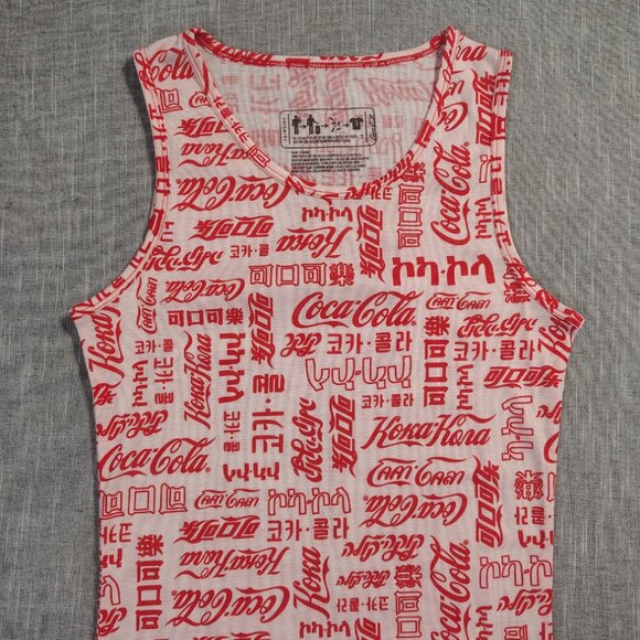 Coca Cola Shirt Recycled Bottle Tank Top All Over Print Multi Language Womens - Picture 2 of 7